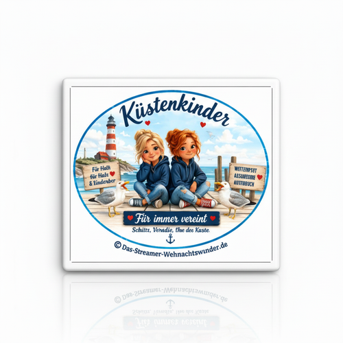 Küstenkinder oval auf quadratischem Magnet
